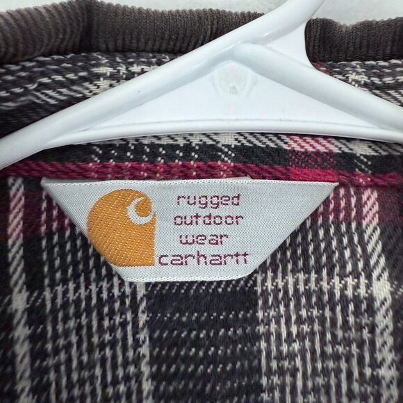 VTG Carhartt Flannel Shirt Mens L Gray Glen Plaid Coduroy Collar Pocket Outdoor - Picture 3 of 8